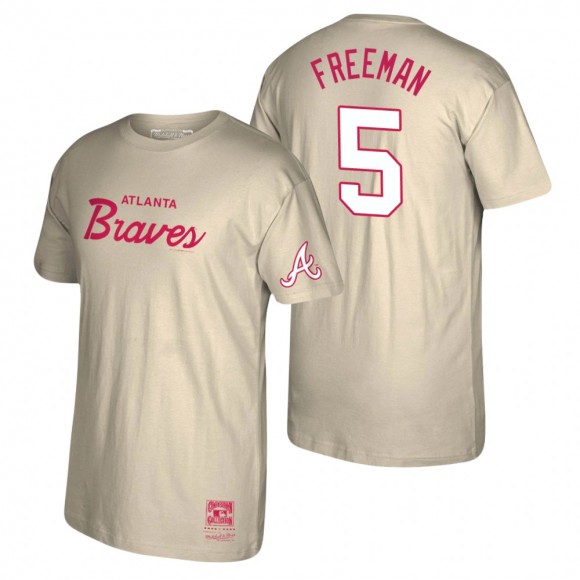Atlanta Braves Freddie Freeman Mitchell & Ness Cream Cooperstown Collection Vintage Script T-Shirt