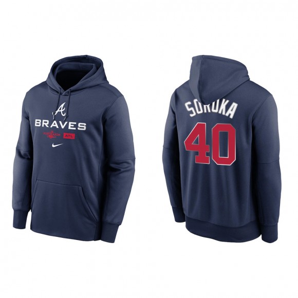 Mike Soroka Atlanta Braves Navy 2022 Postseason Authentic Collection Dugout Pullover Hoodie